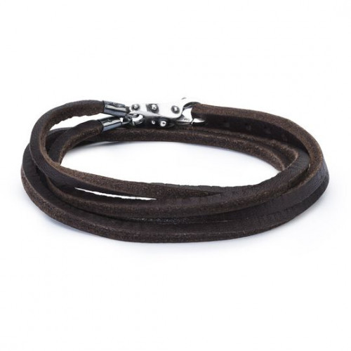 Trollbeads Leather Bracelet Brown with Sterling Silver Lock of Wisdom 36 cm