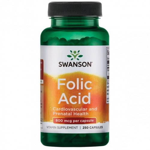 SWANSON Folic Acid Cardiovascular and Prenatal Health 800mcg 250 kapsulių