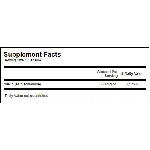SWANSON Niacinamide 500mg Energy and Cardiovascular Support 250 kapsulių