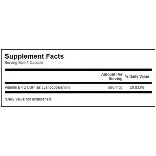 SWANSON Vitamin B12 500 mcg Energy and Metabolism Food Supplement 100 capsules