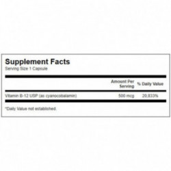 SWANSON Vitamin B12 500 mcg Energy and Metabolism Food Supplement 100 capsules