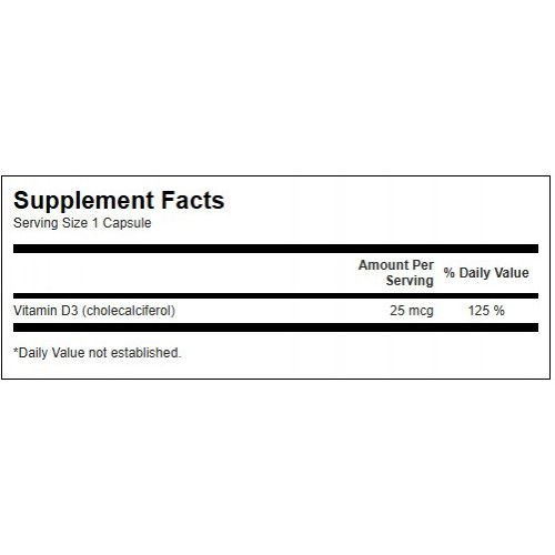 SWANSON High Potency Vitamin D3 1.000 IU (25mcg) Bone and Immune Health 250 kapsulių