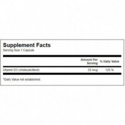 SWANSON High Potency Vitamin D3 1.000 IU (25mcg) Bone and Immune Health 250 kapsulių