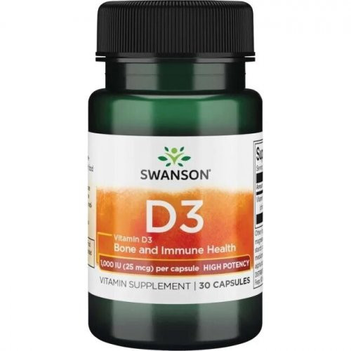 SWANSON High Potency Vitamin D3 1.000 IU (25mcg) Bone and Immune Health 250 kapsulių