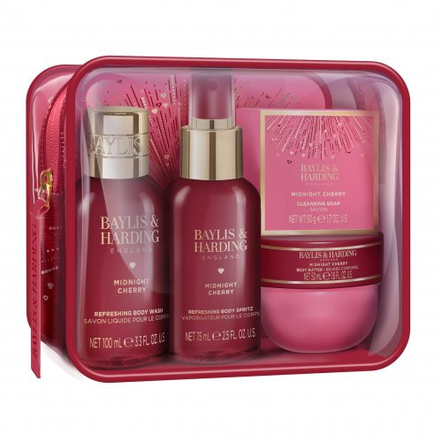 Baylis & Harding Midnight Cherry Luxury Travel Wash Bag Gift Set