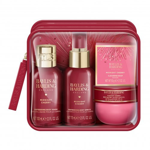 Baylis & Harding Midnight Cherry Luxury Travel Wash Bag Gift Set