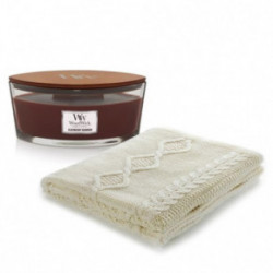 KlipShop Diamond Aran Blanket and Woodwick Candle Set in a Gift Box Cinnamon chai