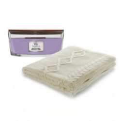 KlipShop Diamond Aran Blanket and Woodwick Candle Set in a Gift Box Cinnamon chai