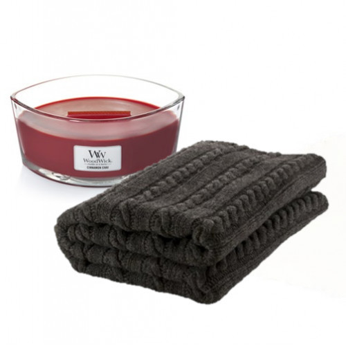 KlipShop Classic Style Blanket and Woodwick Heartwick Candle Set in a Gift Box Cinnamon chai