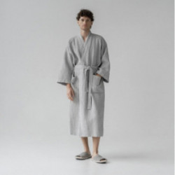 KlipShop Gift Set Linen Tales Light Grey Linen & Cotton Honeycomb Waffle Bathrobe + Breathe Shower Gel S-M